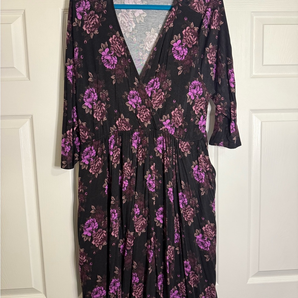 torrid Black Floral Wrap Dress with Purple Roses